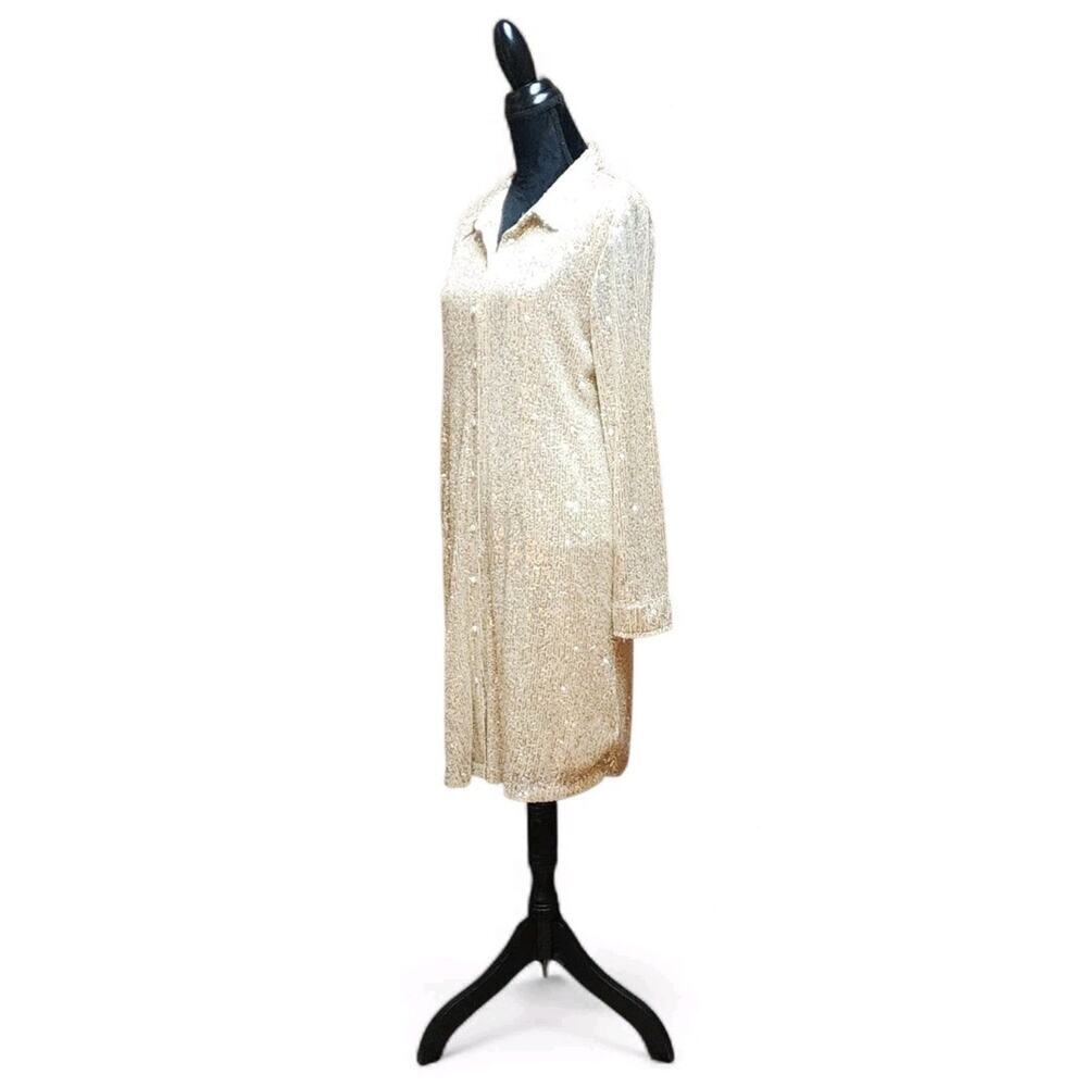 ELLEN WEAVER Dress Women's Cream, Silver Sequence Size XL Long-Sleeve NEW $120 - Picture 3 of 8
